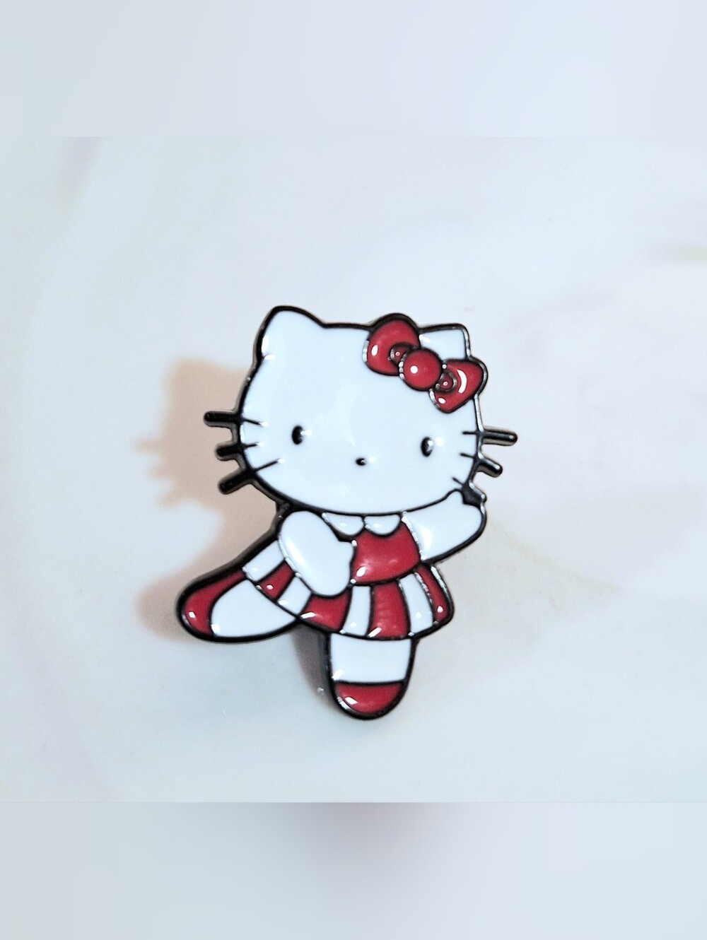 Hello Kitty w/Red Stripes & Bow Enamel Pin